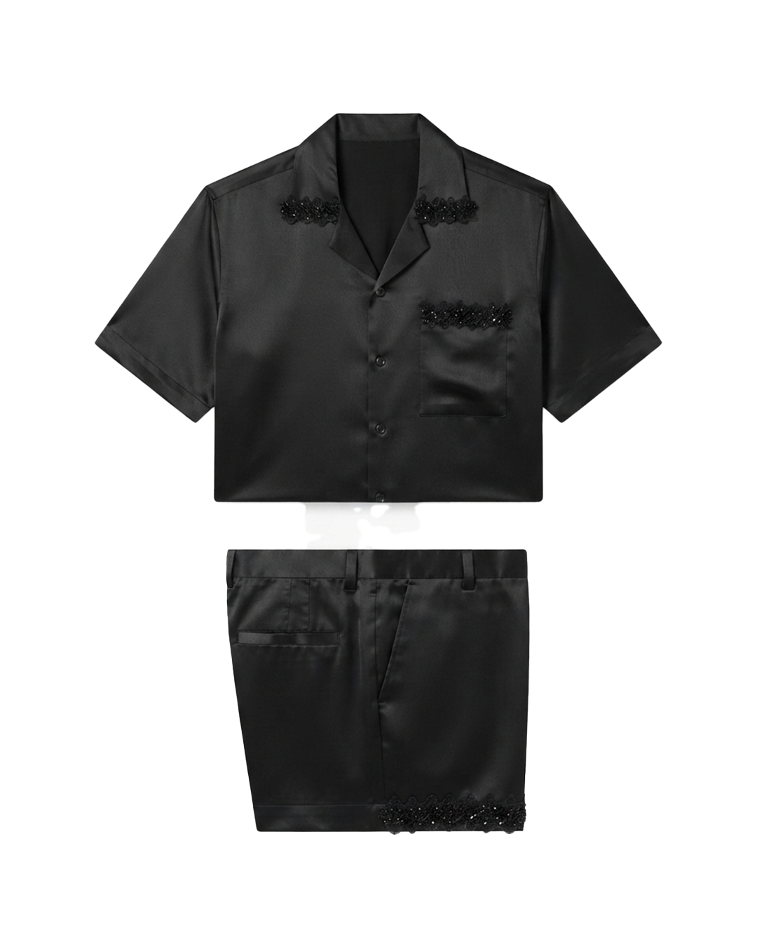 Lace-Trimmed Satin Lounge Set